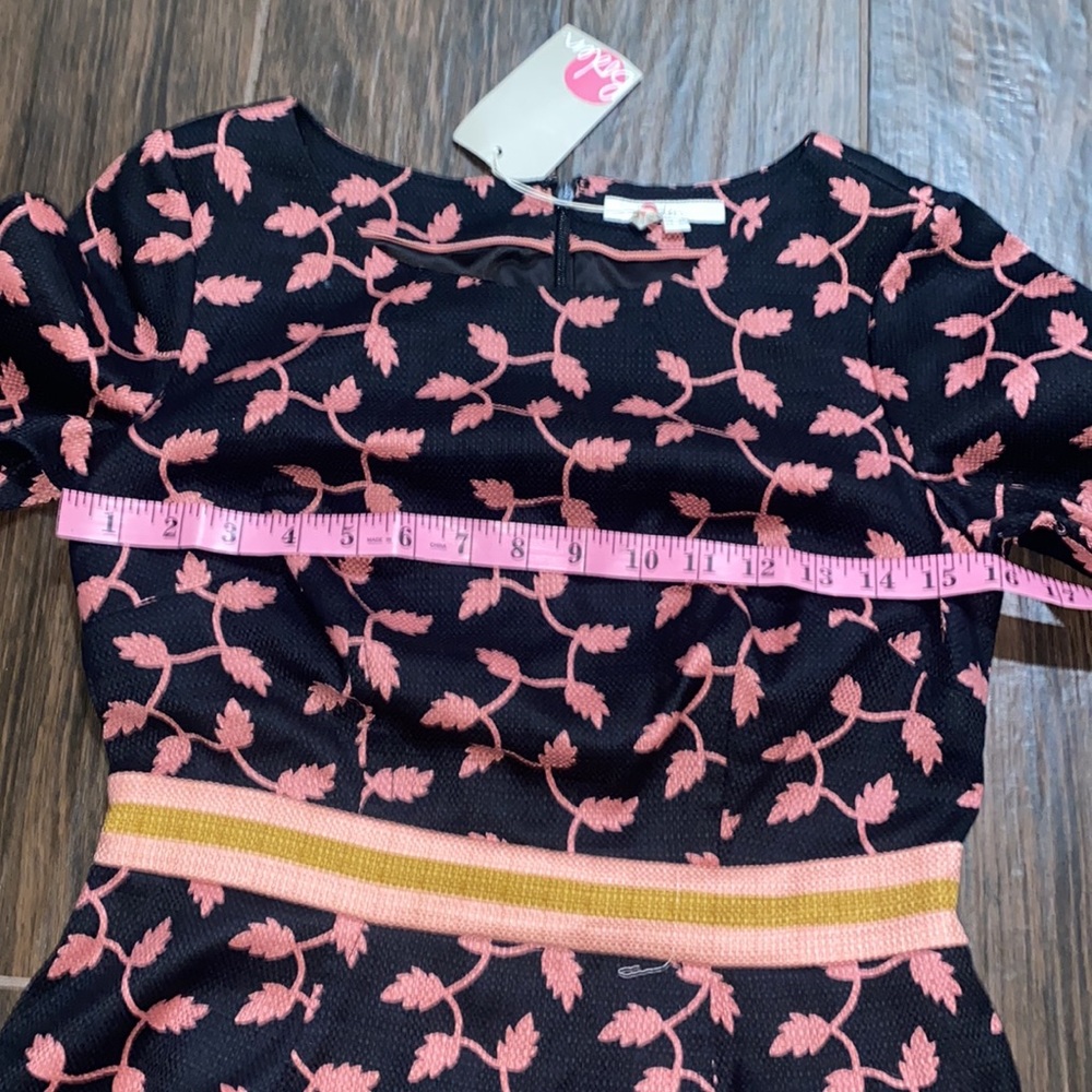 COPY - Boden pink and black leaf trellis fluer belted dress - Picture 3 of 10
